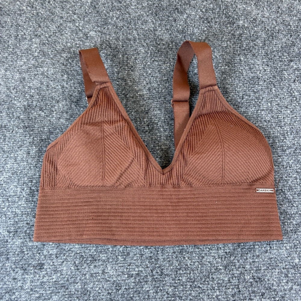 Danskin Intimates Bralette Womens L Brown Ribbed Texture Nylon Adjustable Straps